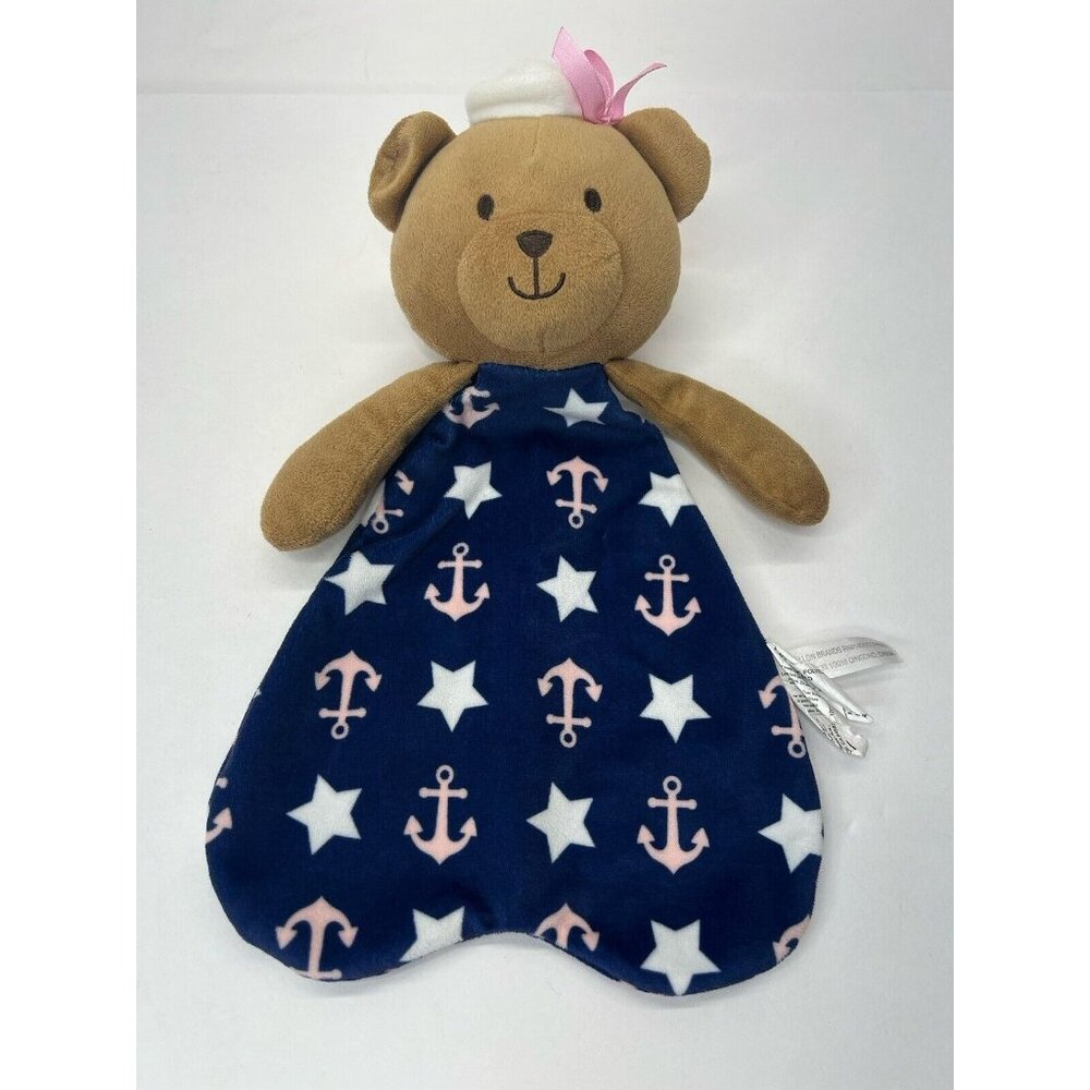 Belle Teddy Bear Sailor Anchor Lovey Pink Navy Blue Plush Security Blanket